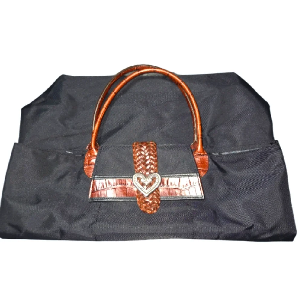 Brighton Foldable Black Tote with Brown Handles - Picture 4 of 6